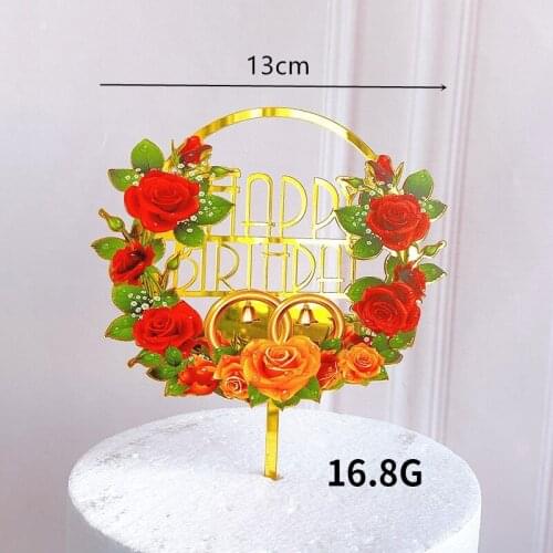 Rose Acrylic Cake Topper Baby Shower Party Cupcake Topper Kids Gifts and Favors Cake Decorations Happy Birthday Cake Toppers