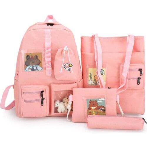 2021 New 4 Pcs Sets Schoolbags For Teenage Girl Women Backpack Nylon Laptop School Bags For Teenager Girls Women Shoulder Bag