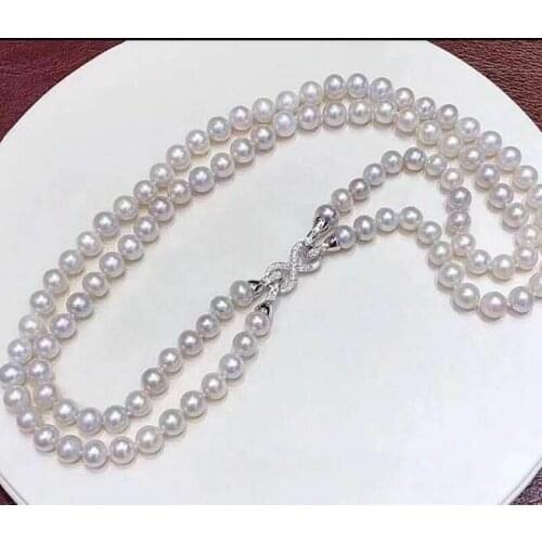 Two strands 9-10mm south sea round white pearl necklace18"-19"