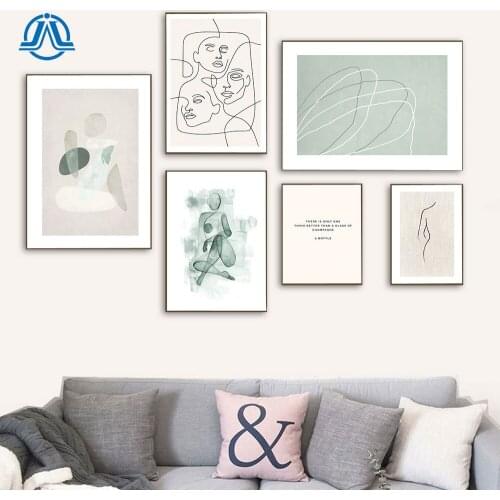 Modern Beige Calm Teal Gallery Wall Art Pictures Canvas Paintings Bedroom Line Poster and Print Living Room Interior Home Decor