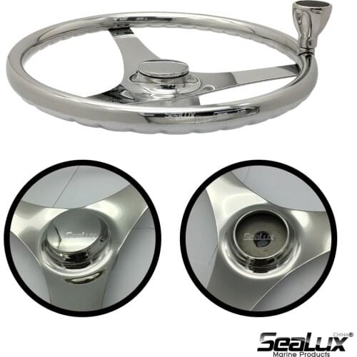 Sealux Sport wheel with finger grips and knob Luxurious mirror finish 13-1/2 inch Stainless steel for Yacht Boat