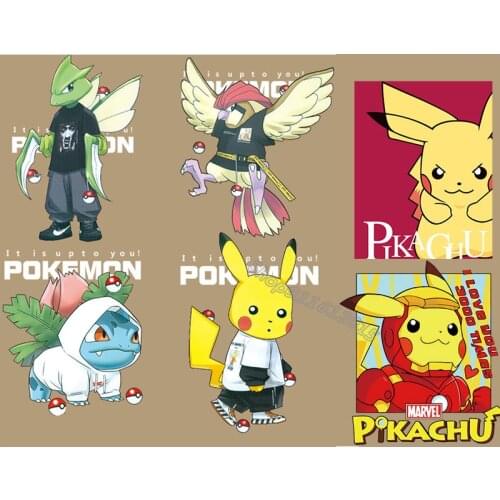 Pokemon Patch Anime Pikachu Iron on Thermo-Sticker Heat Clothes Patches Transfer Appliqued DIY Shirt Hoodie Pant Bag Decoration