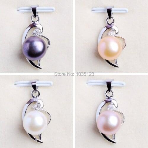 High Quality 9mm Pretty Natural 4 Color Freshwater Pearl And Zircon Fashion Pendants wj175