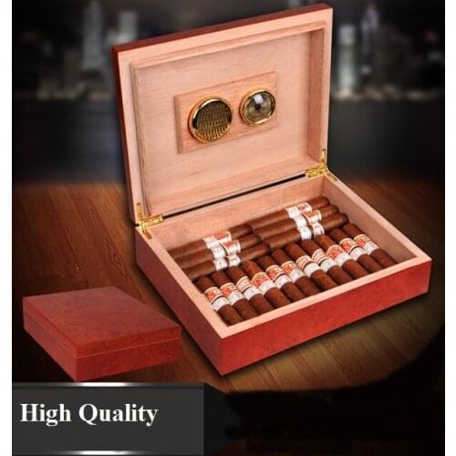 High Grade Glossy Piano Finish Wood Cigar Humidor Cabinet Large Capacity Double Layer Storage Box withLock Hygrometer Humidifier