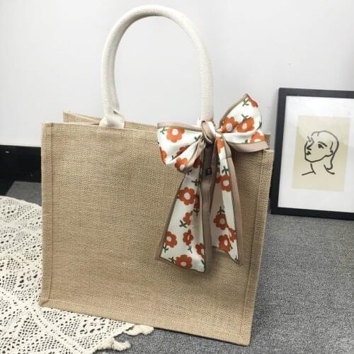 W&G Retro Jute Womens Handbags Large Capacity Design Shopping Tote Bag Cotton linen bag 2021 Summer