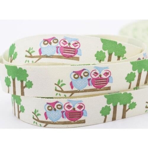 Zakka 15mm Kawaii Owl Pattern Cotton Webbing Diy Sewing Printing Sewing Tape Cartoon Design Cotton Fabric Printed Ribbons