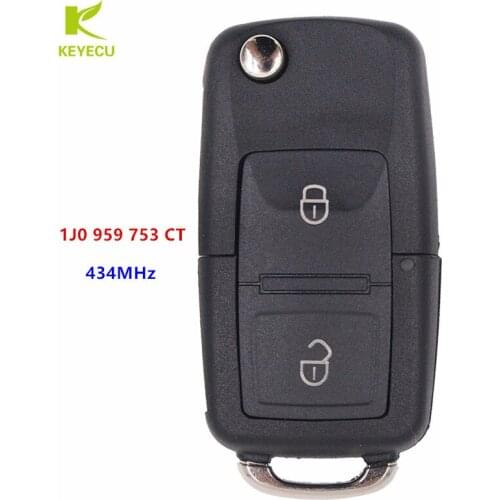 KEYECU Replacement Folding Remote Key 2 Button 434MHz With ID48 Chip For VW T5 SEAT LEON IBIZA SKODA FABIA 1J0 959 753 CT