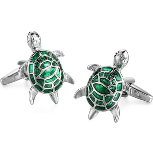 DY The new high quality enamel craft fashion men French shirt Cufflinks Funny animal green turtle Cufflinks