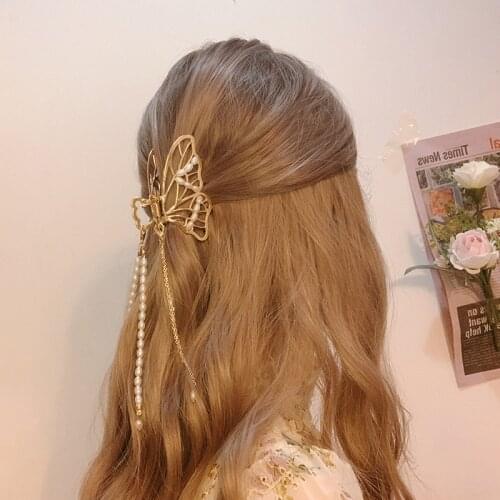 New Women Vintage Hollow Geometric Butterfly Chain Pendant Metal Hair Claws Elegant Hair Clips Headband Fashion Hair Accessories