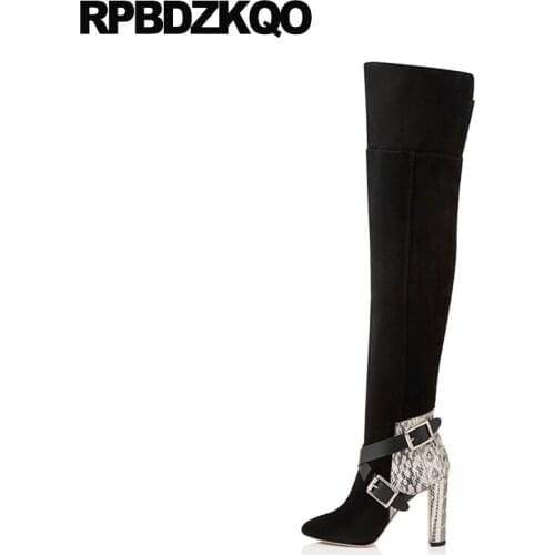 Knee High Stretch Shoes Over The Heel Sexy Fur Long Suede Slim Thigh Women Boots Chunky Luxury 9 Snakeskin Female 2017 Chinese