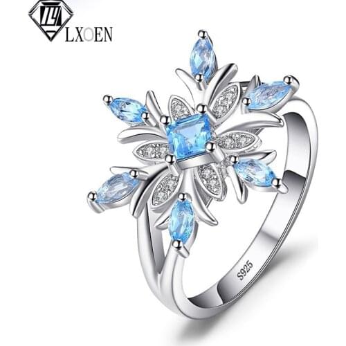 2019 Snowflower Shape Zircon Blue Engagement Ring for Women with Shining Crystal Wedding Rings Gift Jewelry Anillos