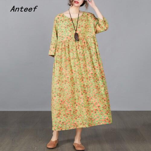 Short sleeve cotton vintage floral dresses for women casual loose long woman summer dress elegant clothes 2021