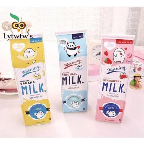 Cute Kawaii Large Milk Bottle New Blue Yellow Pink PU Leather Pencil Case Pencil Box School Supplies Stationery Gift