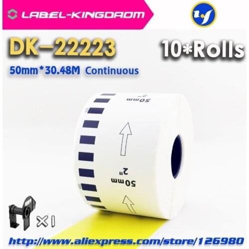 10 Refill Rolls Yellow Color DK-22223 Label 50mm*30.48M Continuous Label for Brother Printer DK-2223 DK22223