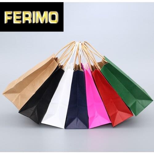 10pcs/Kraft paper bag portable bag large take out bag clothing shopping small gift bag