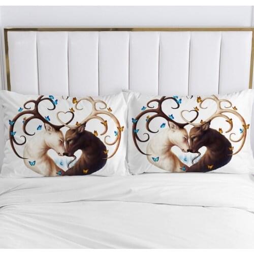 2pc Pillow Case Pillowcase 50x70 50x75 50x80 50x90 80x80 70x70 Decorative Pillow Cover Bedding Animal yinyang deer