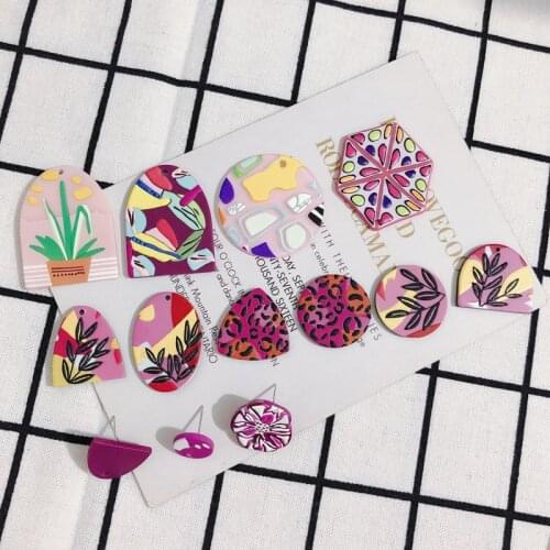 20pcs/Lot Floral Geometry Resin Jewelry Earring Charms Ornament Accessories Round Oval Painting Necklace Pendants Garments Decor