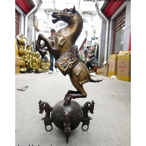 30" China bronze gild dragon sculpture succeed good luck Horse Statue