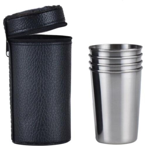 4pcs Hip Flask Cup 30ml/70ml/150ml Vodka Cup PU Holster Stainless Steel Mini Wine Tumbler Portable Personalized Shot Glass Set