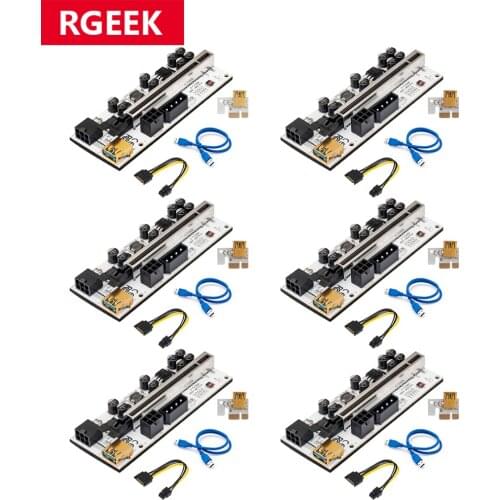 6pcs Newest VER010X USB 3.0 PCI-E Riser VER 010 Express 1X 4x 8x 16x Extender pcie Riser Adapter Card SATA 15pin to 6 pin Power