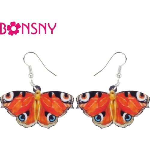 Bonsny Acrylic Unique Junonia Almana Butterfly Earrings Big Dangle Drop Summer Insect Jewelry For Women Girls Ladies Teens Bulk