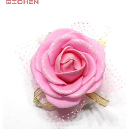 Wedding Boutonniere Groom Groomsman Pin Brooch Corsage Suit Decoration Artificial Bride Bridesmaid Wrist Flower Satin Rose