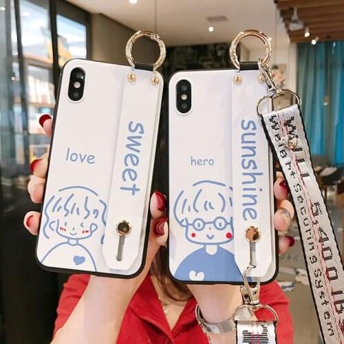 Cartoon Wrist Strap Shell for Apple 11 Mobile Phone Shell Huawei P30 Couple XS All-Inclusive Mate30 Custom