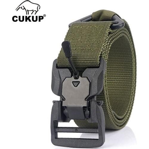 CUKUP Unique Magnetic Buckle Leisure Green Colour Nylon Belts Men New Design High Quality Belt 125cm Length Size 2020 CBCK203