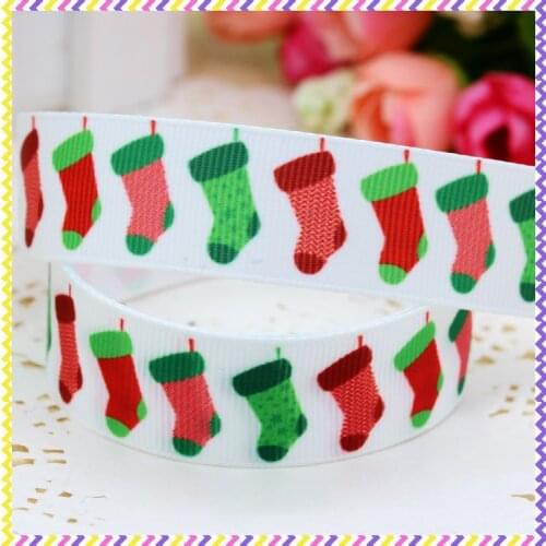 DHK 7/8'' 5yards christmas socks printed grosgrain ribbon headwear hair bow diy party decoration OEM Wholesale 22mm C557
