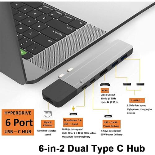 USB C Hub Thunderbolt 3 Dock with HDMI-compatible Rj45 1000M TF SD Reader PD 100W Dual Type C Hub Adapter for MacBook Pro/Air M1