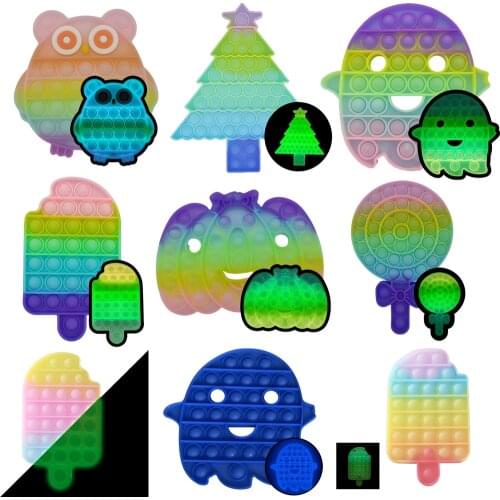 Glow in the Dark Fidget Toys Reliver Stress Toy Rainbow Push Bubble Antistress Children Toy Fluorescence Luminous Toys