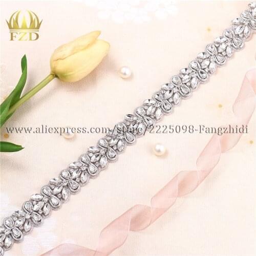FZD 30 Yard Handmade Sewing on Rhinestone Trim Crystal Beaded Sash Belt Applique for Woman Wedding Dresses Belts