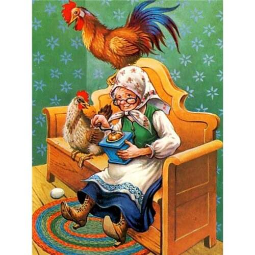 GATYZTORY Frame DIY Painting By Numbers Granny And Cock Handpainted Figure Oil Painting Canvas Colouring Home Decor