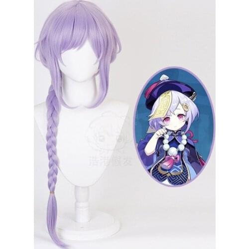 Genshin Impact Cosplay Qiqi Women 75cm Long Light Purple Wig Cosplay Anime Cosplay Wigs Heat Resistant Synthetic Wigs Halloween