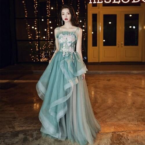 Green Exquisite Spaghetti Sexy Evening Party Dress Formal Exquisite Dress Women Novelty Qipao Noble Cheongsam Prom Gown