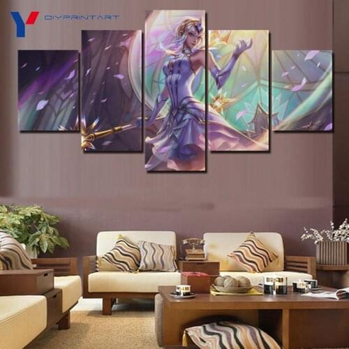 LoL Game Poster Petals Stained Glass 5 Panel Wall Art Canvas Painting Photo for Living Room Home Decoration Paintings