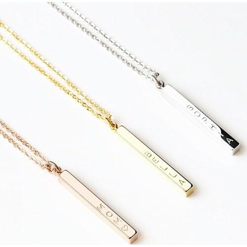 Custom Sterling Silver vertical necklace,personalized birthday gift for mom,carved name and date,friend commemorative necklace