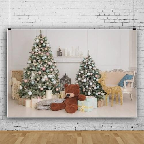 Laeacco Christmas Tree Gifts Toys Bear Child Photocall Scenic Interior Decor Newborn Photographic Backgrounds Photo Backdrops