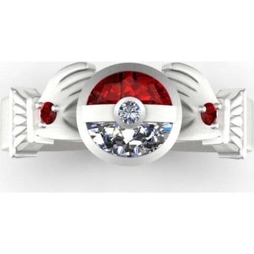 Fashion Cute Red White Zircon Stone Crystal Ball Wedding Rings for Women Girls Pokemon Engagement Ring Boho Jewelry 2021