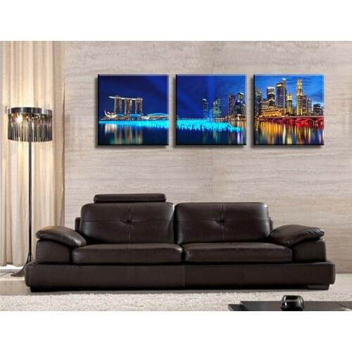 Bridge and the city 3 Panels/Set HD Canvas Print Painting Artwork Wall Art Picture Gift for Living Room Unframed