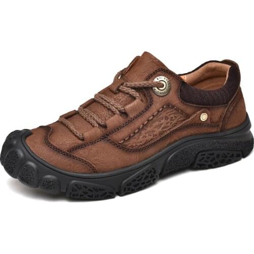 Natural Leather Shoes Mens Casual Shoes Size 38-45 Lace Up Men Genuine Leather Walking Shoes Comfortable Outdoor Flats Sneakers