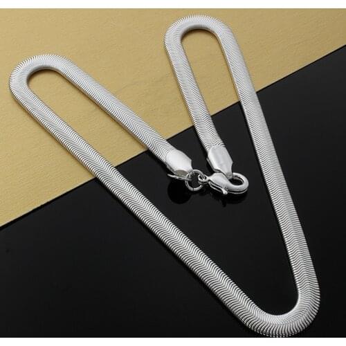 Hot mens 6MM Flat Snake Bone Chain 925 Sterling Silver 16-24 Inch Necklace for Women Wedding party Fashion Jewelry Charm Gifts