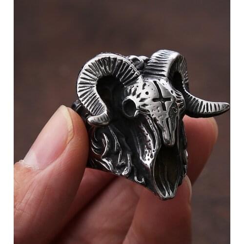Vintage Distressed Skull Satan Ring Men Punk Hip Hop Stainless Steel Gothic Ring Fashion Biker Rings For Men Jewelry