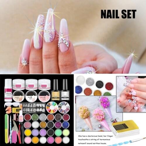 2021 Crystal Nail Set 24 Colors Glitter Extended Nail Glitter Carved Pollen Novice Nail Art Beginners Home Practice