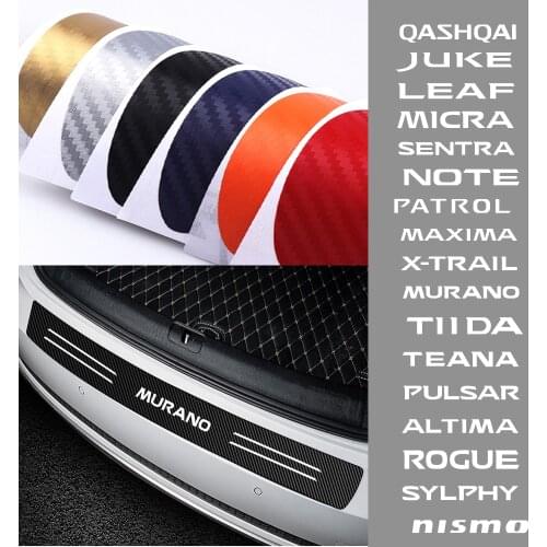 Carbon Fiber Car Rear Bumper Scratch Guard Plate Protector Trunk Styling Sticker For Nissan Qashqai Juke Leaf Micra Sentra NOTE