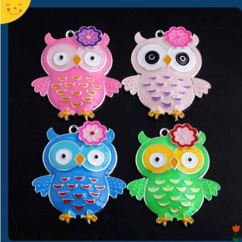 OYKZA Fashion Jewelry 48*42mm 5pcs Zice Alloy Colorful Owl Enamel Pendants for Acrylic Beads Necklace Making