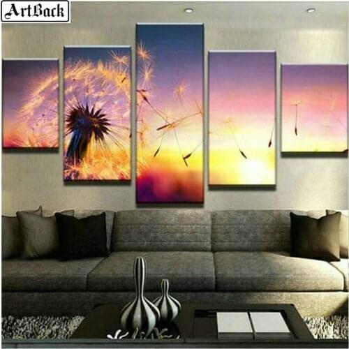 Full square 5d diamond painting landscape diamond mosaic dandelion sunset crafts home decoration