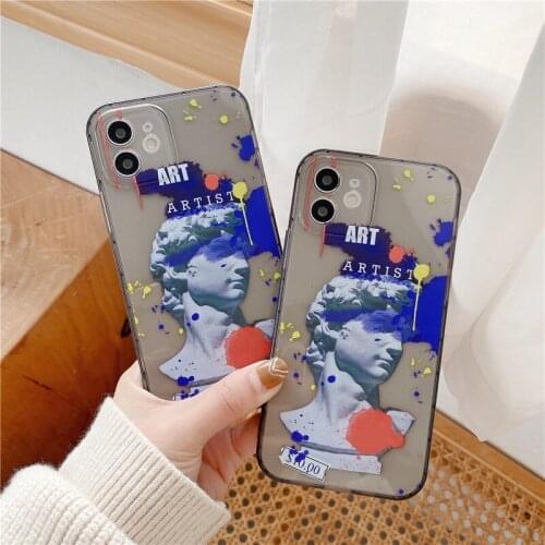 ZUIDID Fashion Art David Clear Phone Case For iPhone 11 Pro MAX XS 12 7 X XR SE20 8Plus Art Label Soft Silicone Back Cover Coque