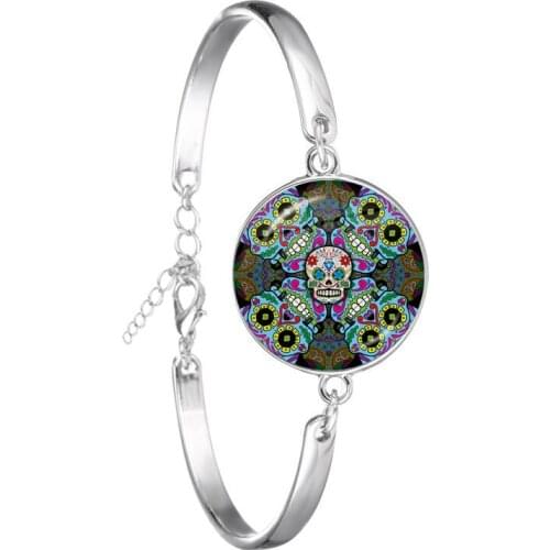 Dropship Hot Fashion Sugar Skull Bracelets Skeleton Glass Cabochon Charm Photo Jewelry New Design High Quality Gift