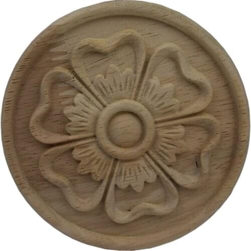 Retro Kawaii Carving Natural Wood Appliques for Furniture Cabinet Unpainted Wooden Mouldings Decal Decorative Figurines Craft